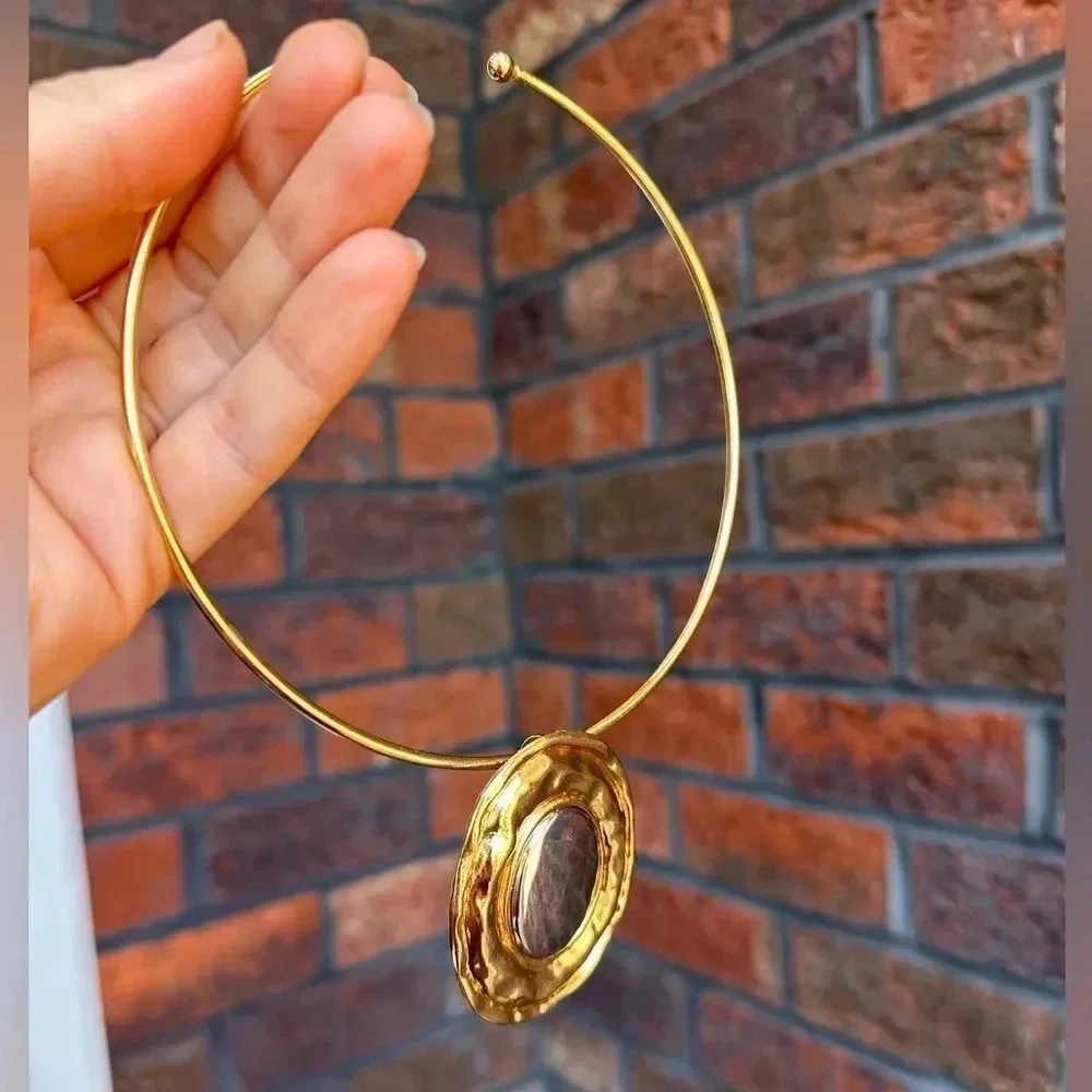 Silver Button Oval Bangle Necklace